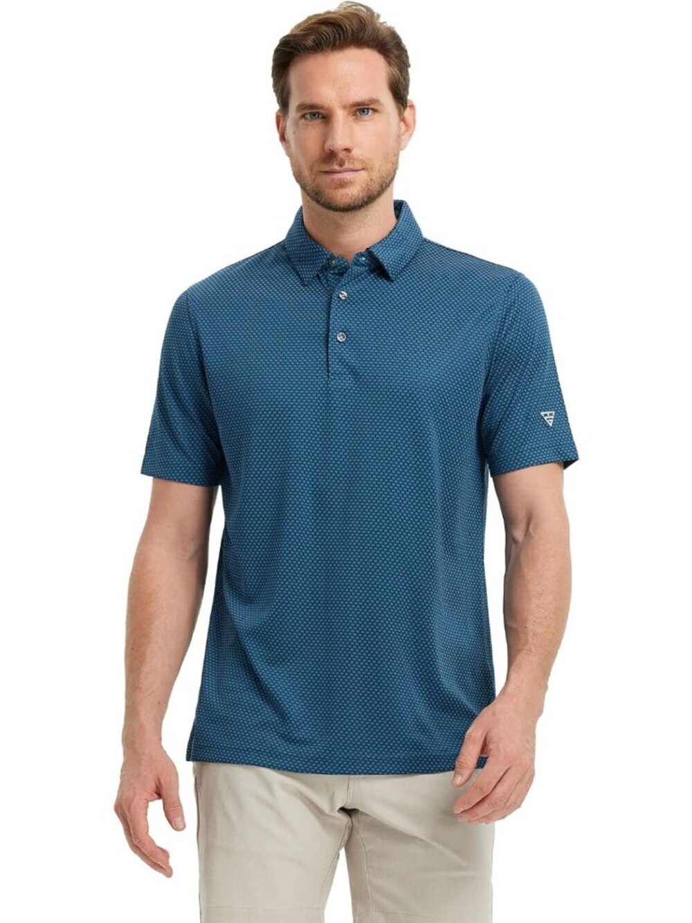 Mens Light Navy/Blue Moisture Wicking Jacquard Polo Shirt Breathable Dry Fit - Picture 2 of 6